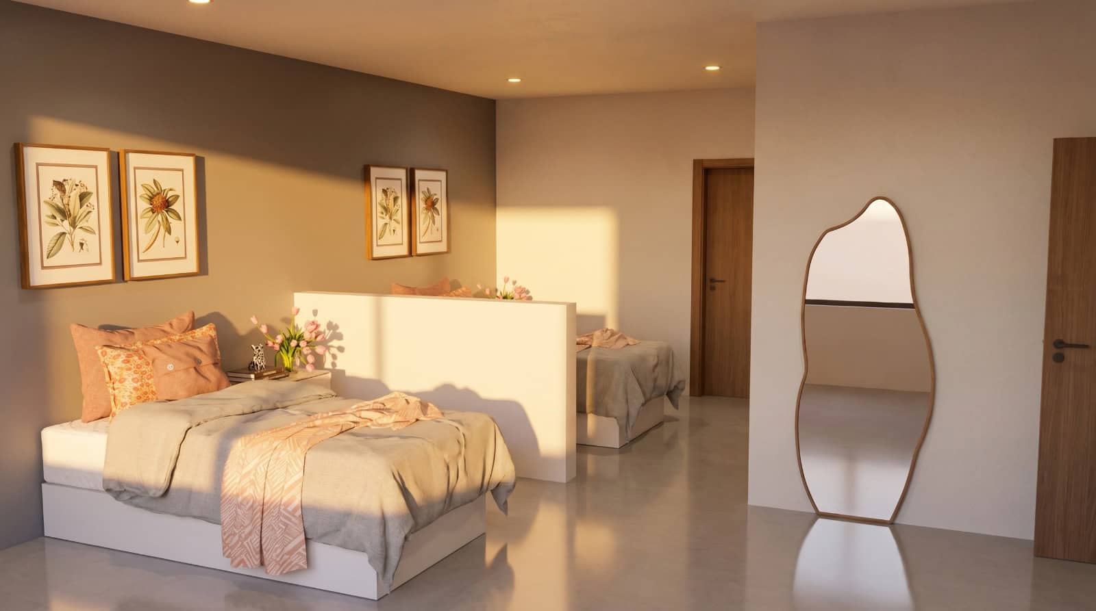Quarto duplo com decoração delicada