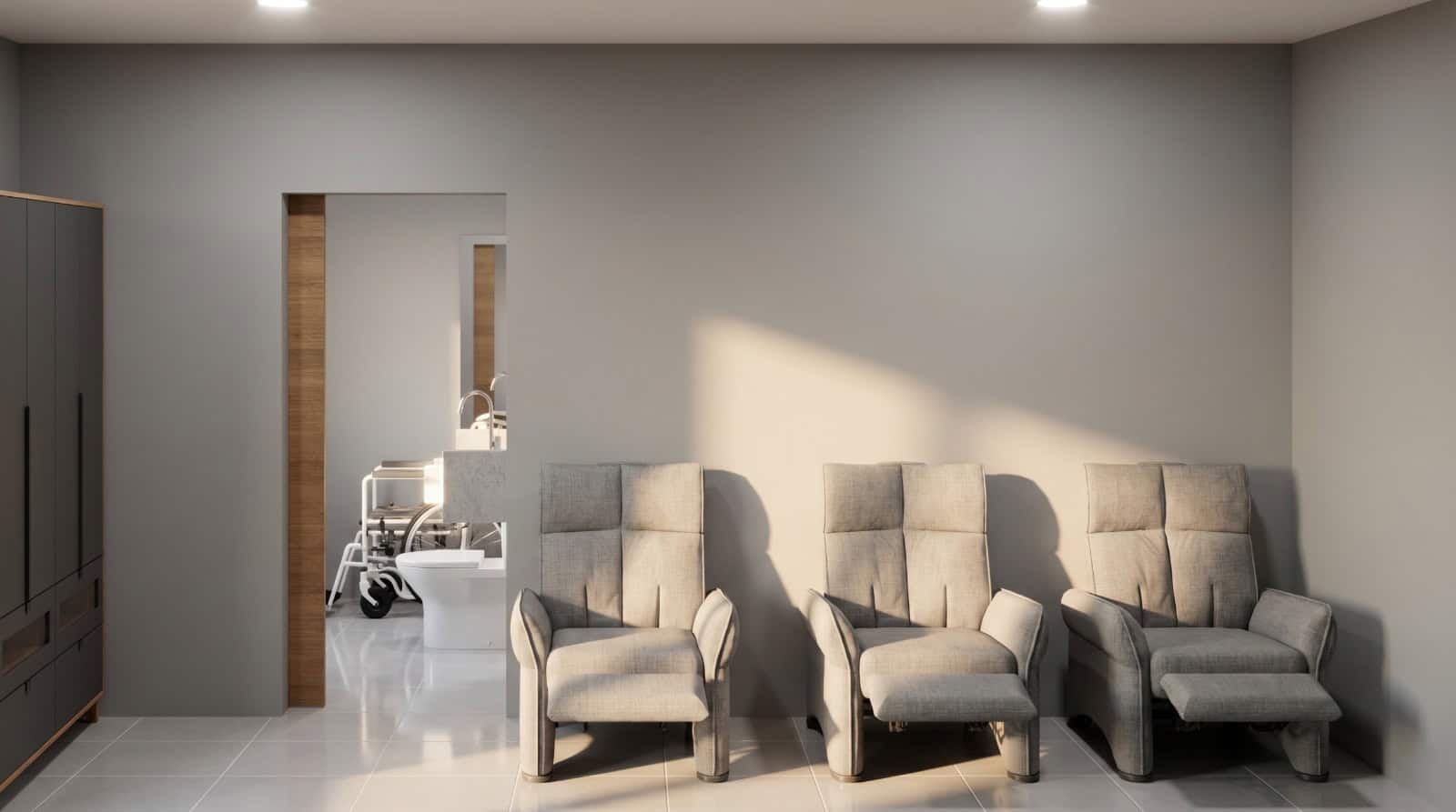 Sala de descanso com poltronas reclináveis